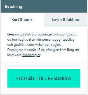 Sektionen för betalning i onlinebokningen