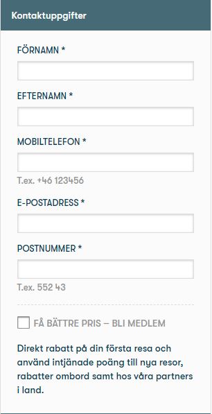 Fyll i dina kontaktuppgifter i onlinebokningen